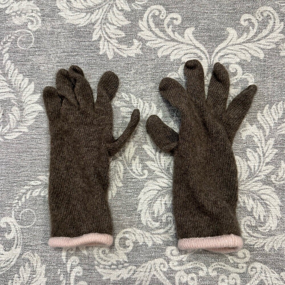 Saks Fifth Avenue Gloves Womens One Size Brown Pink Cuffs Knit Warm Wrist